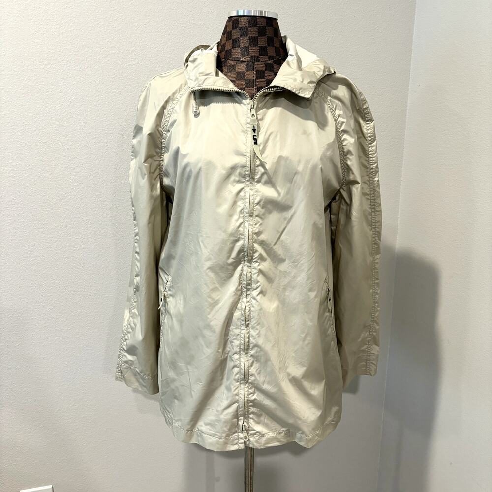 Moschino Life Windbreaker Large Tan Beige Hooded Jacket Coat Full Zip Gorpcore - Picture 2 of 9